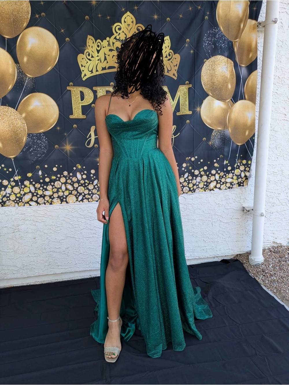 Strapless Sweetheart Emerald Green Prom Gown with High Slit